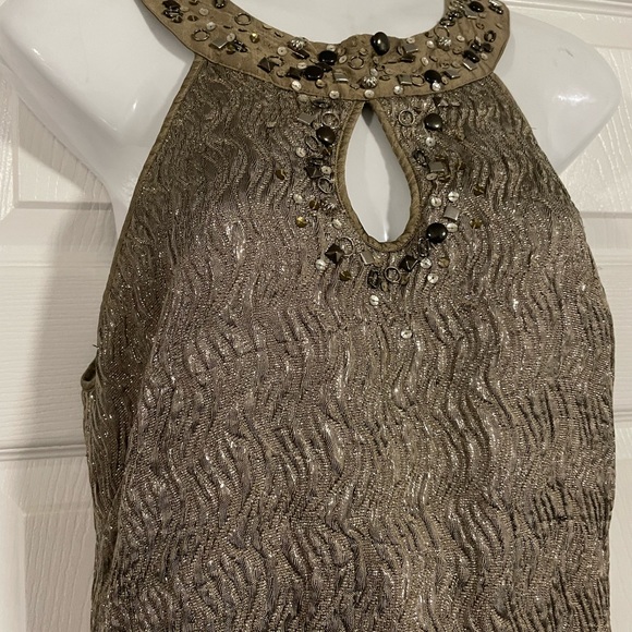 Gold silk halter mini dress by BCBGMaxAzria size 6 - Picture 4 of 4